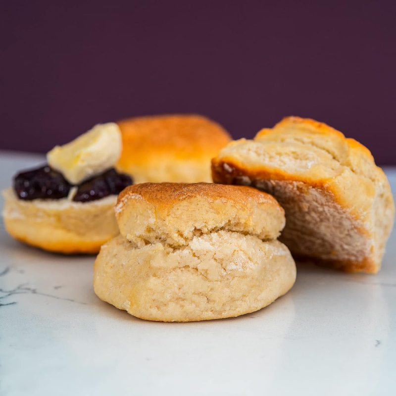 Close-up of golden baked Cornish plain scones