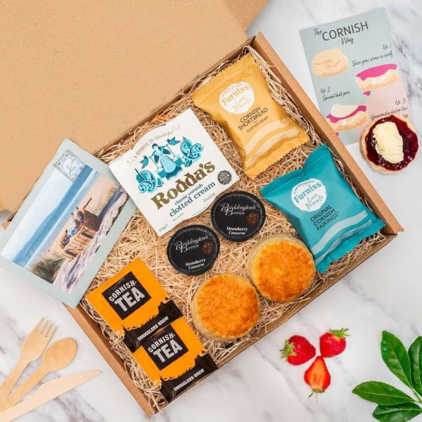 Traditional Cornish cream tea with scones, jam and tea for two